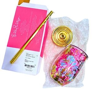 Lilly Pulitzer Glitter Tumbler with Gold Straw